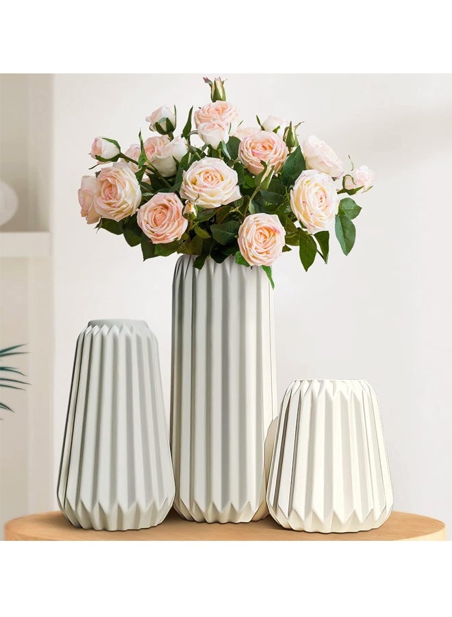 بيوينتي الزهرية السيراميكية البيضاء - مجموعة من 3 بوهو للديكور المنزلي الحديث ، الديكور الشمالي الحد الأدنى مكتب مدخل غرفة المعيشة مركز الجدول ديكورات الزهريات ﻿ - Image 5